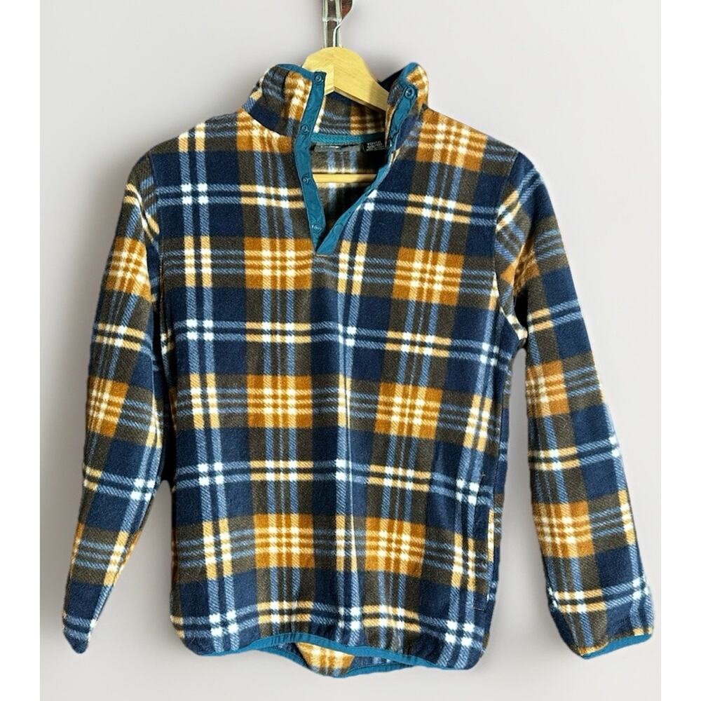 Boys Plaid Fleece Pullover Youth 8 10 Cozy Grunge Gorpcore Outdoor Style